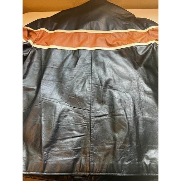 Vintage Harvard Leather Co. Men's Distressed Black Motorcycle Jacket with Stripe - Picture 6 of 12